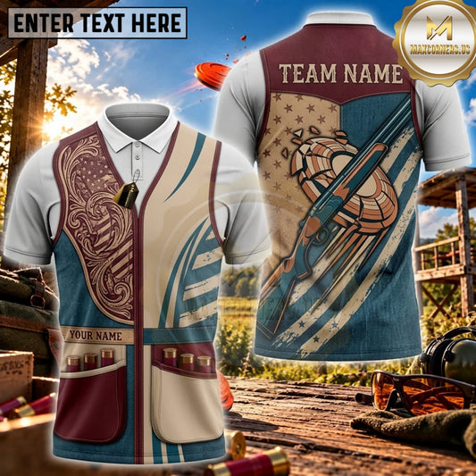 Maxcorners Clay Shooting Vintage Ornamental Target Vest Personalized Name 3D Unisex Shirt