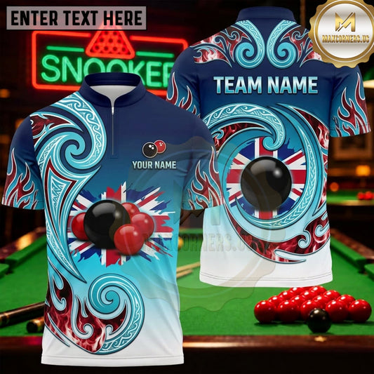 Maxcorners Snooker White Cyan Red Abstract Swirl Personalized Name 3D Unisex Shirt
