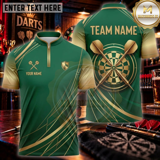 Maxcorners Darts Emerald Green Gold Crown Dartboard Personalized Name 3D Unisex Shirt
