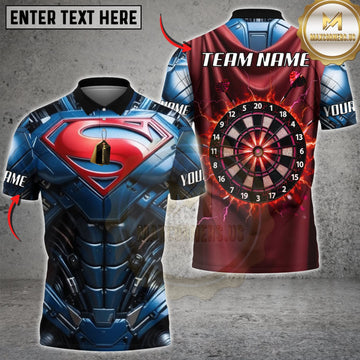 Maxcorners Darts Blue Red Metallic Armor Red Dartboard Personalized Name 3D Unisex Shirt
