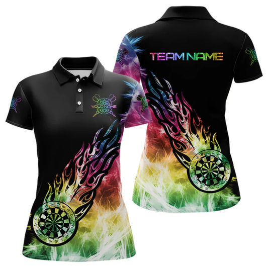 Maxcorners Rainbow Colorful Light Icy Men Darts Polo & Quarter Zip Custom Dart Shirts For Team Dart Jerseys LM1605
