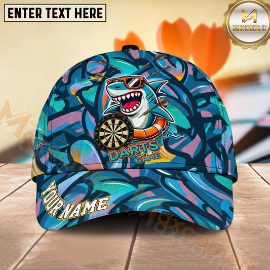 Maxcorners Darts Cool Shark and Dartboard Personalized Name 3D Classic Cap