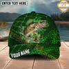 Maxcorners Fishing Green Geometric Water Splash Personalized Name 3D Cap (12 Fish Species)