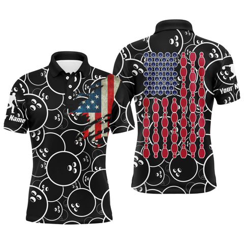MaxCorners American Flag Bowler Jersey Customized Name 3D Bowling Polo Shirt For Men