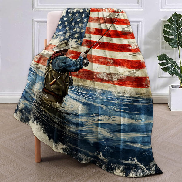 Maxcorners Fisheran With American Flag Fishing Blanket