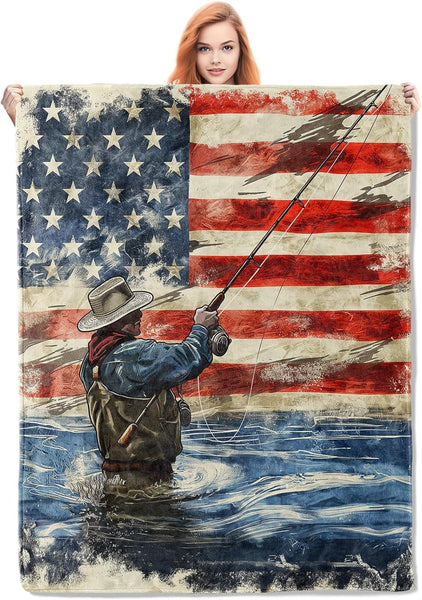 Maxcorners Fisheran With American Flag Fishing Blanket