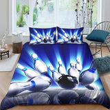 Maxcorners Bowling Ball And Pins Blue 3D Bedding Set