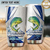 Maxcorners Fishing Tumbler White Blue Hexagon Stripe Design Personalized Name Tumbler (13 Species)