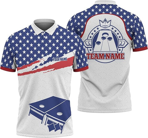 Maxcorners American Flag Crown Cornhole Custom Name Cornhole Pattern 3D Shirt For Team