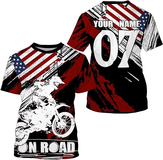 Maxcorners Motocross American Flag MX  Customize Name And Number 3D Shirts