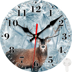 Maxcorners Christmas Red Deer in Winter Forest Wall Clock, Silent, Non-Ticking, Battery Operated, Round, Decorative, Indoor and Outdoor, for Living Room TU3012