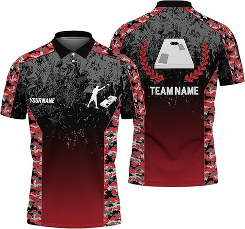 Maxcorners Custom Name Cornhole Camo Pattern Polo 3D Shirt For Team