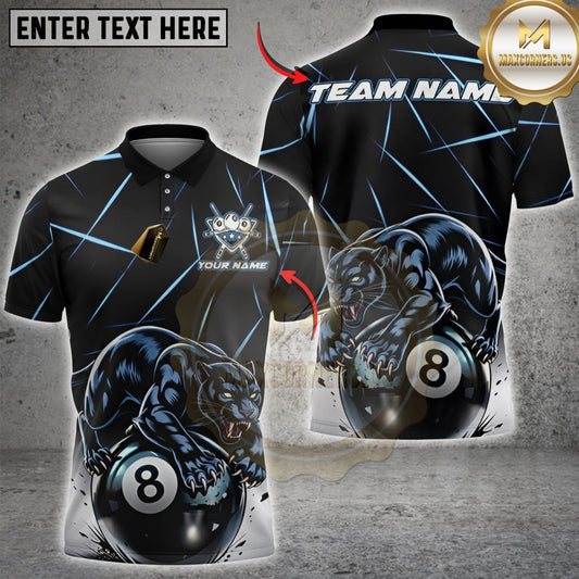 Maxcorners Billiard Black Panther Power 8 Ball Multicolor Customized Name, Team Name 3D Shirt