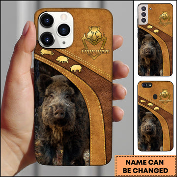 Maxcorners Wild Boar Hunting Rustic Leather Personalized Name 3D Phone Case