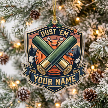 Maxcorners Clay Shooting Dust Em Crossed Shotguns Badge Customized Name 3D Keychain And Ornament