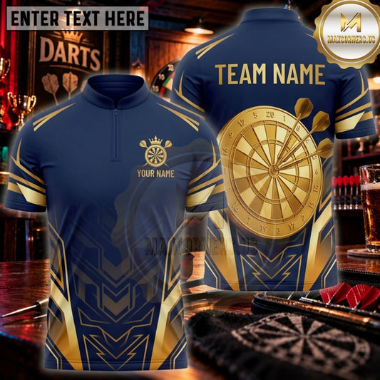 Maxcorners Darts Royal Blue Golden Arrow Dartboard Personalized Name 3D Unisex Shirt