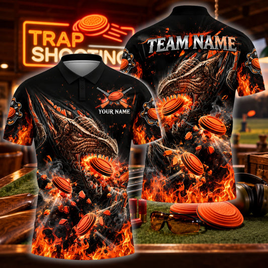 ( 6 Colors ) Maxcorners Trap Clay Shooting Fierce Dragon & Shattered Clay Targets Multicolor Customized Name, Team Name 3D Shirts
