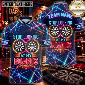 Maxcorners Darts Stop Looking At My Darts Funny Neon Quote Personalized Name 3D Unisex Shirt