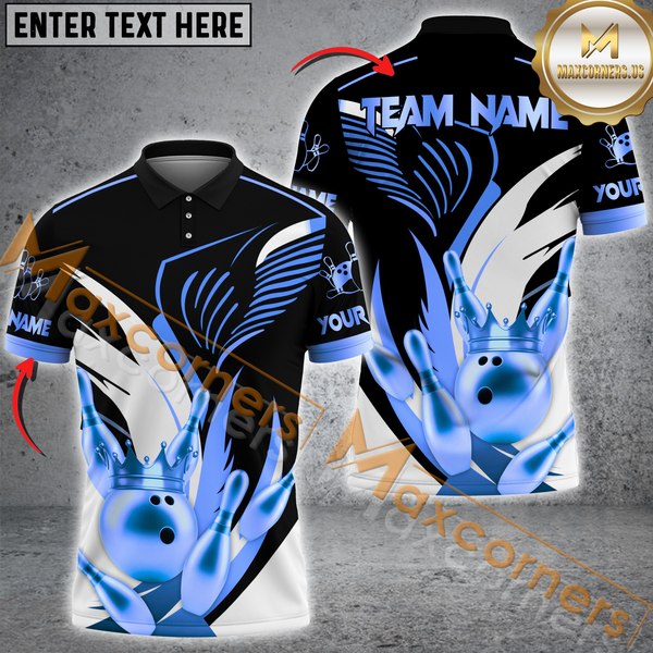 Maxcorners Custom Bowling Team Jersey, Golden Crown and Pins Personalized Name And Team Name