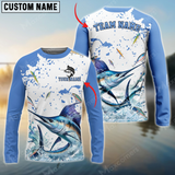 Maxcorners Marlin Fishing White Light Blue Personalized Name, Team Name 3D Long Sleeve Shirt