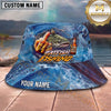 Maxcorners Fishing Blue Water Splash Personalized Name 3D Bucket Hat (12 Fish Species)