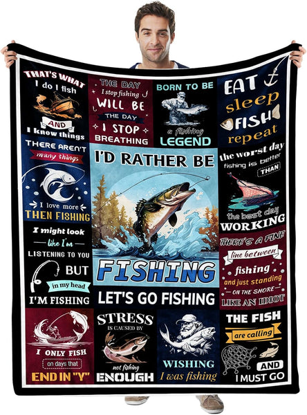 Maxcorners I'd Rather Be Fishing Let's Go Fishing Blanket