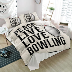 Maxcorners Peace Love Bowling Ball And Pins 3D Bedding Set