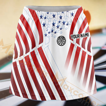 Maxcorners Darts Patriotic Red White Blue Dartboard Personalized 3D Skort, Skirts With Shorts