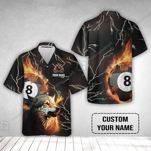 Maxcorners Wolf On Fire Billiard Pool 8 Balls Personalized Name Hawaiian Shirt