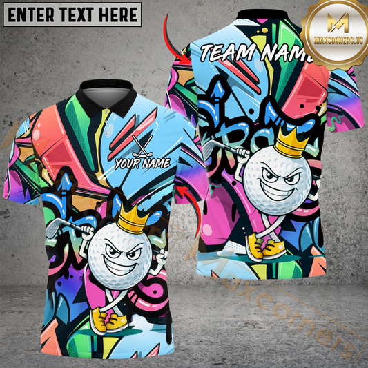 Maxcorners Graffiti Swing King Golf Polo Personalized Name, Team Name 3D Shirt (4 Colors)