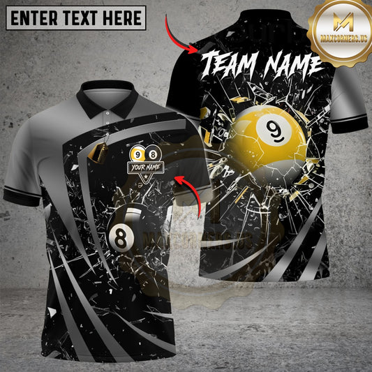 Maxcorners Billiards 8 Ball & 9 Ball Metallic Break Glass Customized Name, Team Name 3D Shirt (6 Colors)