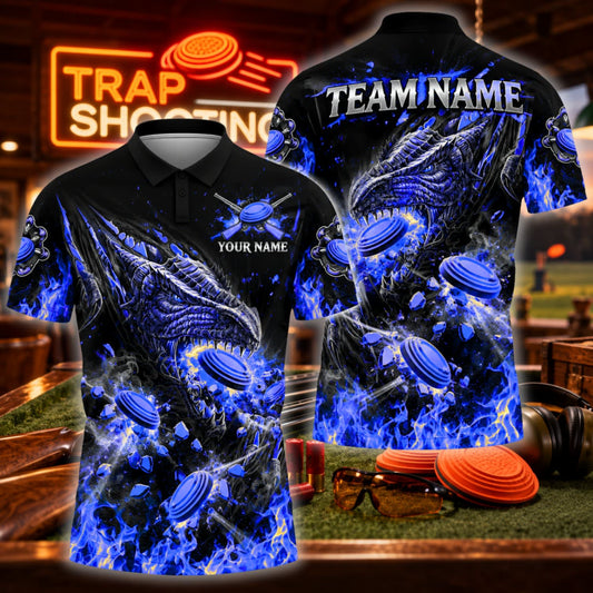 ( 6 Colors ) Maxcorners Trap Clay Shooting Fierce Dragon & Shattered Clay Targets Multicolor Customized Name, Team Name 3D Shirts