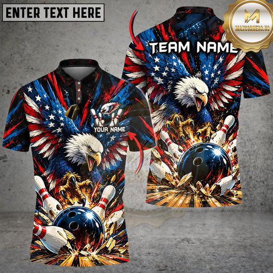 Maxcorners Bowling American Eagle Bowling Ball Red White Blue Personalized Name 3D Unisex Shirt