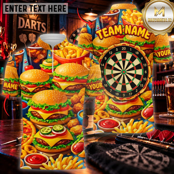 Maxcorners Darts Funny Christmas Hamburger Food Pattern Classic Dartboard Personalized Name 3D Unisex Shirt