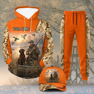 Maxcorners Duck Hunting Hunting Dogs Sunset Orange Camo Personalized 3D Shirts