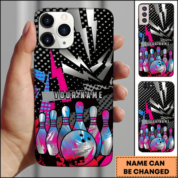 Maxcorners Bowling Pink Blue Pop Art Ball Pins Personalized Name Phone Case