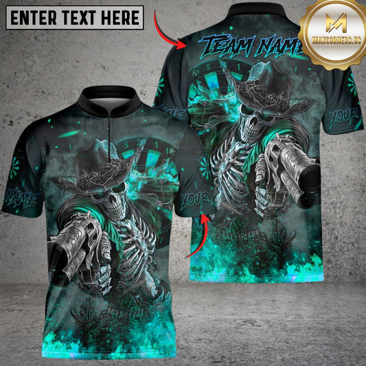 Maxcorners Darts Cowboy Skeleton Multicolor Customized Name, Team Name 3D Shirts