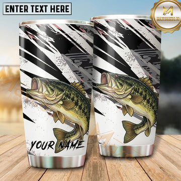 Maxcorners Fishing Tumbler Black White Brush Stroke Design Personalized Name Tumbler (13 Species)