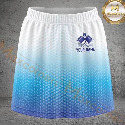 Maxcorners Pickleball White Blue Ombre Dotted Paddle Personalized 3D Skort, Skirts With Shorts