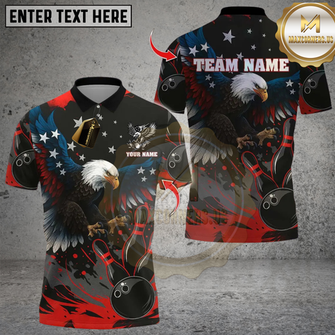 Maxcorners Bowling American Eagle Personalized Name, Team Name Unisex 3D Shirts