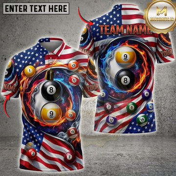 Maxcorners Billiards American Flag Black 8 Ball And Colorful Pool Balls Personalized Name 3D Unisex Shirt