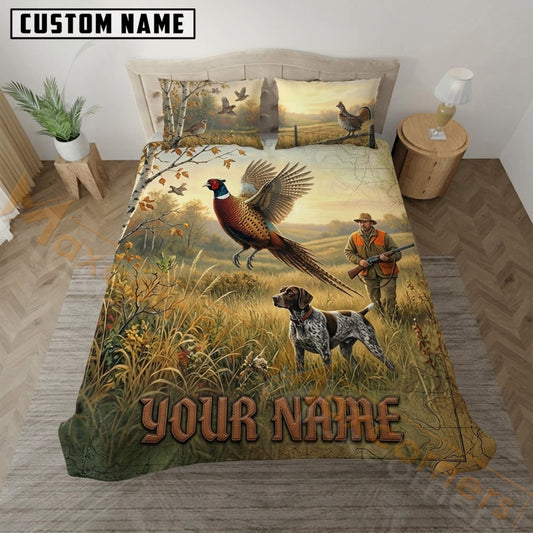 Maxcorners Pheasant Hunting Green Meadow Hunter Bedding Set 3D Print Custom Name