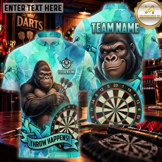 Maxcorners Darts Turquoise Jungle Gorilla Dartboard Personalized Name 3D Unisex Shirt