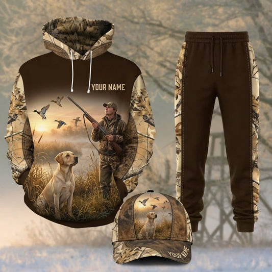 Maxcorners Duck Hunting Duck Retriever Sunset Dark Brown Personalized 3D Shirts