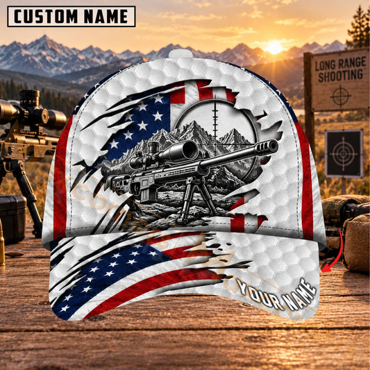 Maxcorners Long Range Shooting American Flag Sniper Scope Personalized Name 3D Cap
