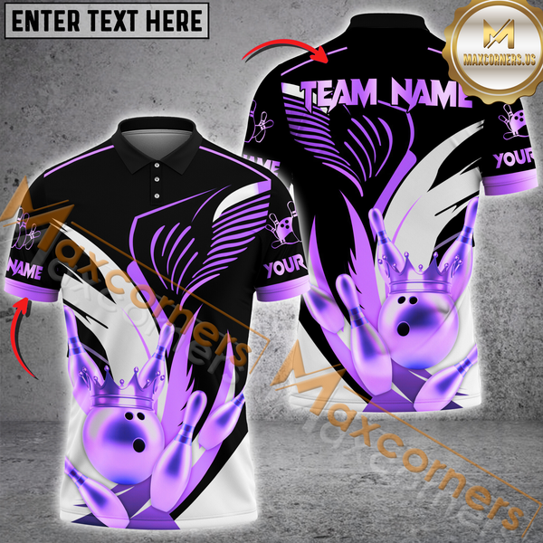 Maxcorners Custom Bowling Team Jersey, Golden Crown and Pins Personalized Name And Team Name