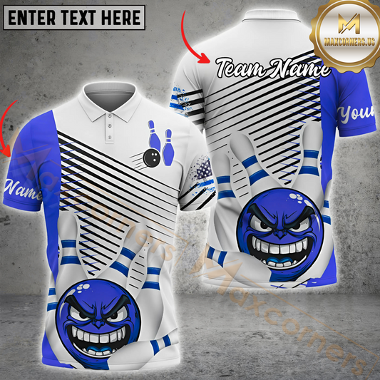 Maxcorners Bowling Shirt Angry Ball & Pins Cartoon Style Multicolor Personalized 3D Shirt