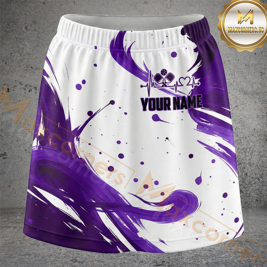Maxcorners Pickleball Purple Paint Splash Paddle Ball Personalized 3D Skort, Skirts With Shorts