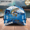Maxcorners Fishing Blue Water Splash Personalized Name 3D Cap (12 Fish Species)