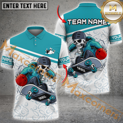 Maxcorners Skateboarding Skeleton Bowling Jersey Multicolor Option Customized Name, Team Name 3D Polo Shirt